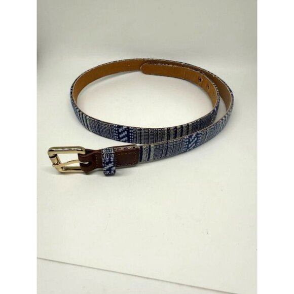 J. McLaughlin Accessories - J. McLaughlin Women's Blue & White Striped Needlepoint Belt w/ Brass Buckle Size